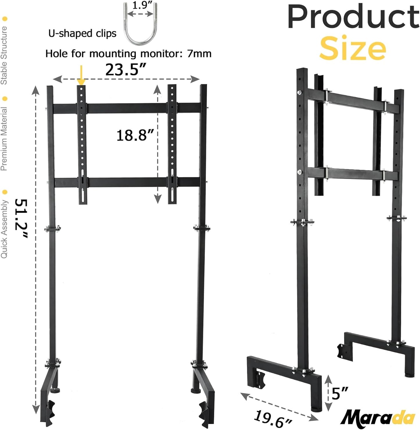 Marada Racing Sim Monitor Frame Suitable for Dardoo, Supllueer Stand Support Screens from 24 to 60 inches Stable & Height Position Adjustable Racing TV Mount for TV and PC Monitors Loading 110 lbs