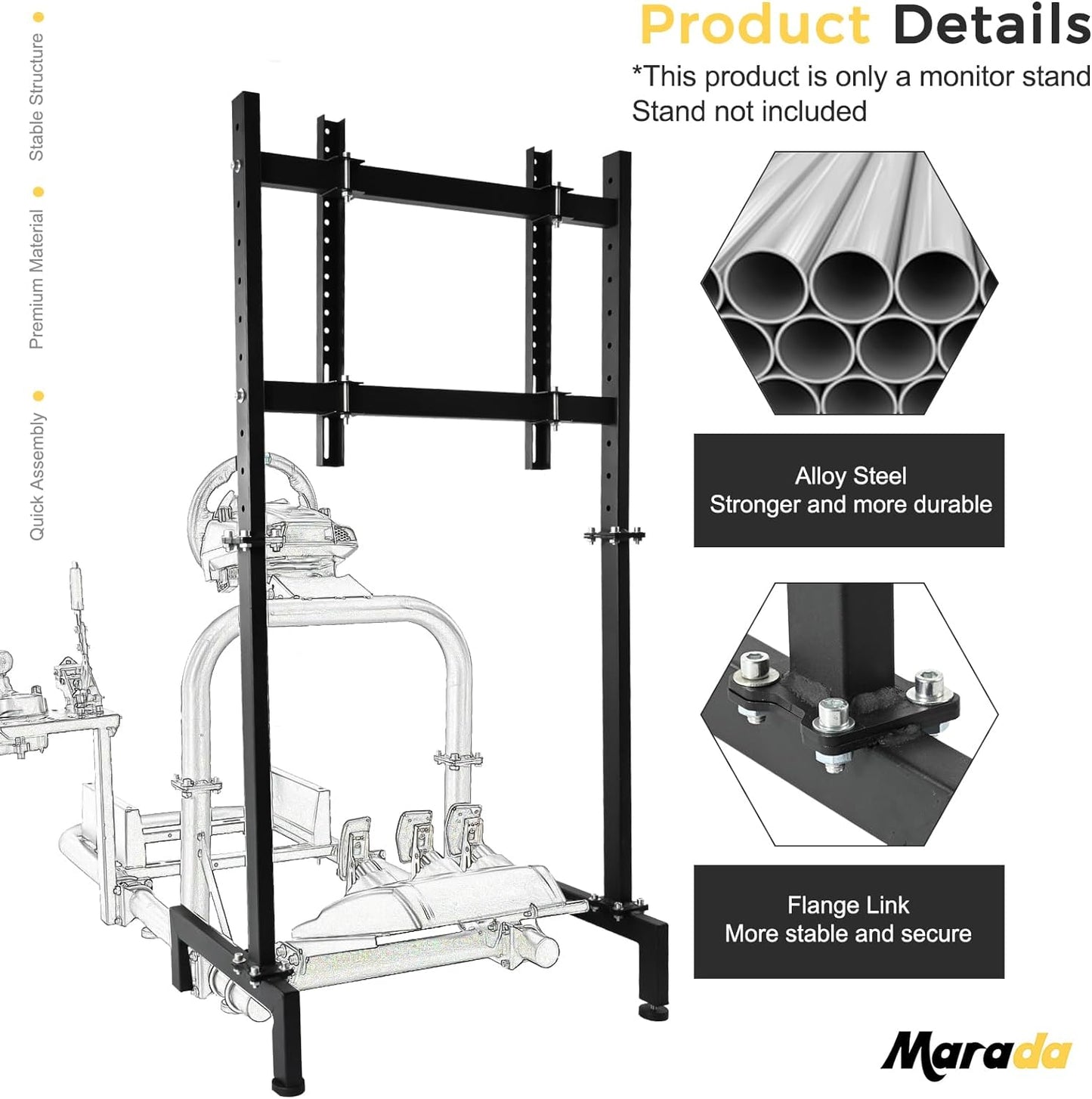 Marada Racing Sim Monitor Frame Suitable for Dardoo, Supllueer Stand Support Screens from 24 to 60 inches Stable & Height Position Adjustable Racing TV Mount for TV and PC Monitors Loading 110 lbs