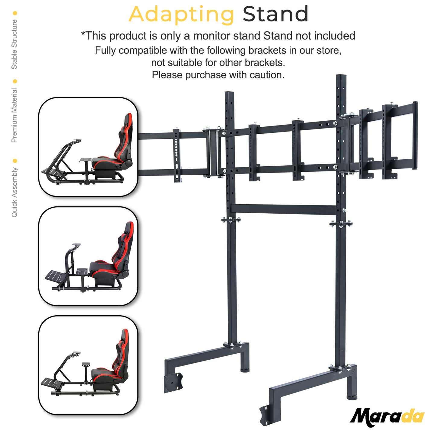 Marada Racing Sim 3-Sided Monitor Frame for Racing Sim Cockpit Support 3 Screens