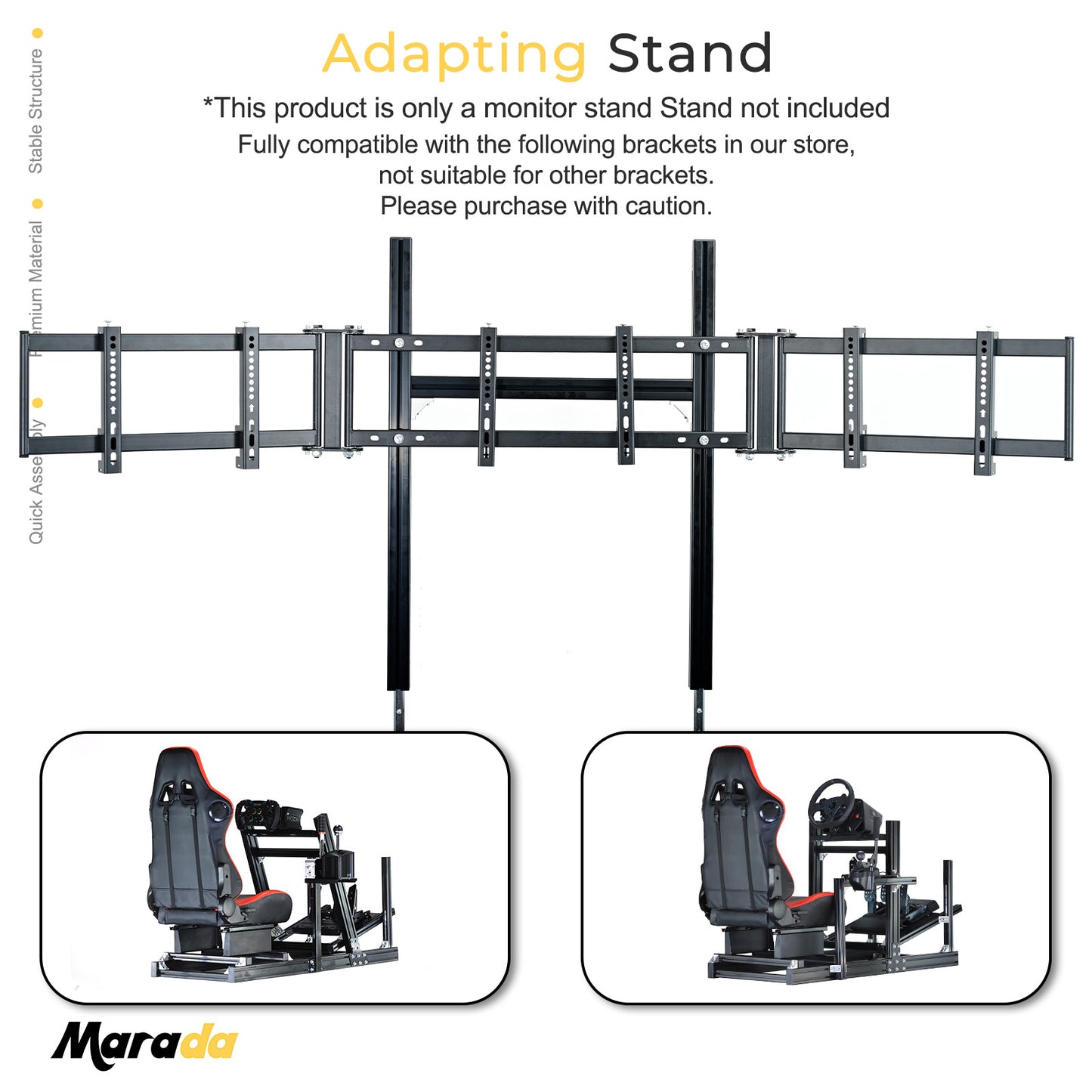 Marada Triple Monitor Mount Stand for Aluminum Alloy Racing Simulator Cockpit