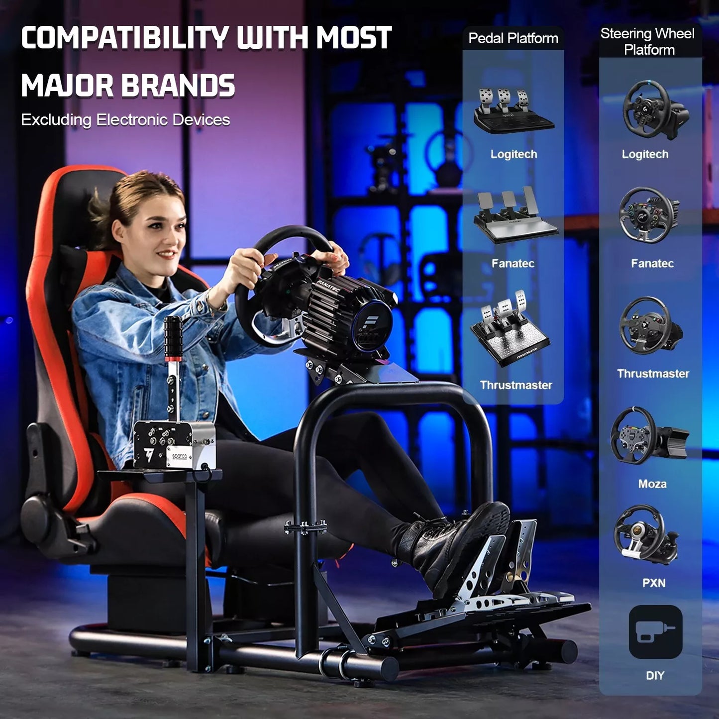 Marada Racing Cockpit Frame with Red Seat Upgrade Stable Racing Wheel Stand Adjustable Fit for Logitech G25 G27 G29 G920 Thrustmaster T80 T150 Wheel, Pedals,and Shifter Not Include
