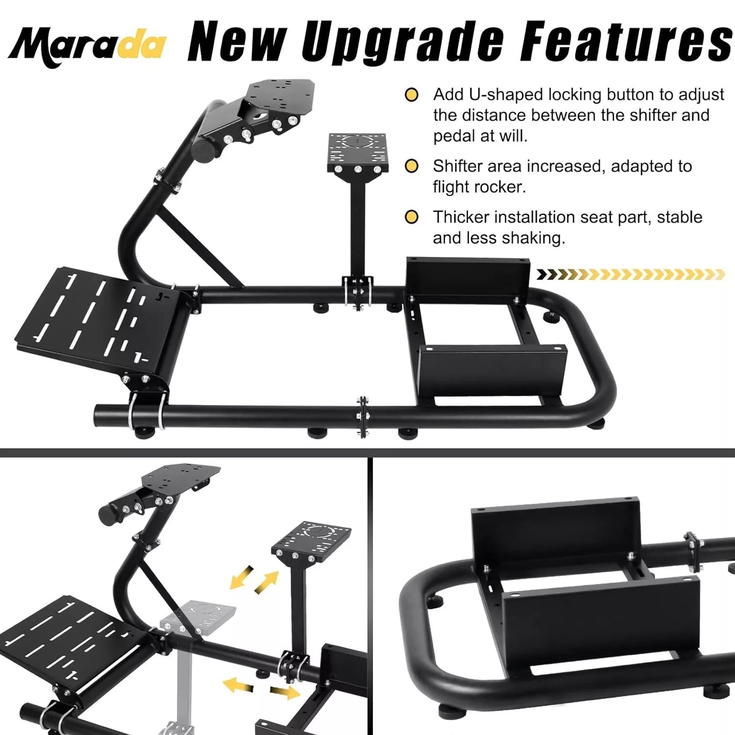 Marada Racing Simulator Frame Adjustable Wheel Stand Round Tube Upgrade fit for Logitech G25 G27 G29 G920 Thrustmaster Tx 458, T500 RS, T300RS Wheels, Shifter and Pedals not Include