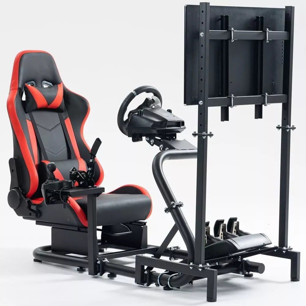 Marada Racing Cockpit with TV Stand & Red Seat Fit for G923 G920 T500,FANTEC,T3PA/TGT Stable & Strong Wheel and Pedals Not Included