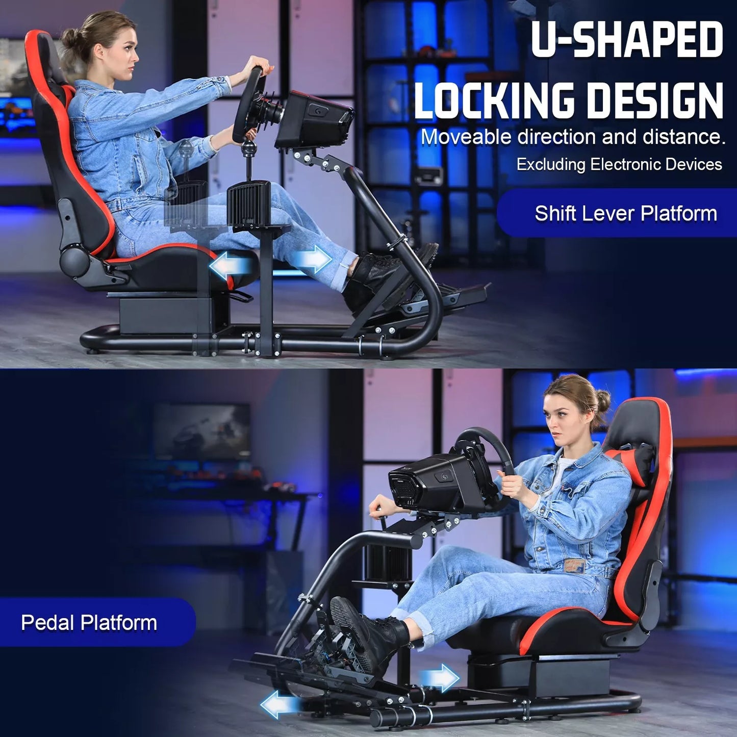 Marada Racing Sim Cockpit with Red Seat Fit Logitech G29 G27 Thrustmaster T300RS