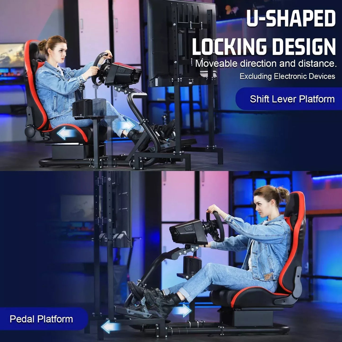 Marada Racing Cockpit with TV Stand & Red Seat Fit for G923 G920 T500,FANTEC,T3PA/TGT Stable & Strong Wheel and Pedals Not Included