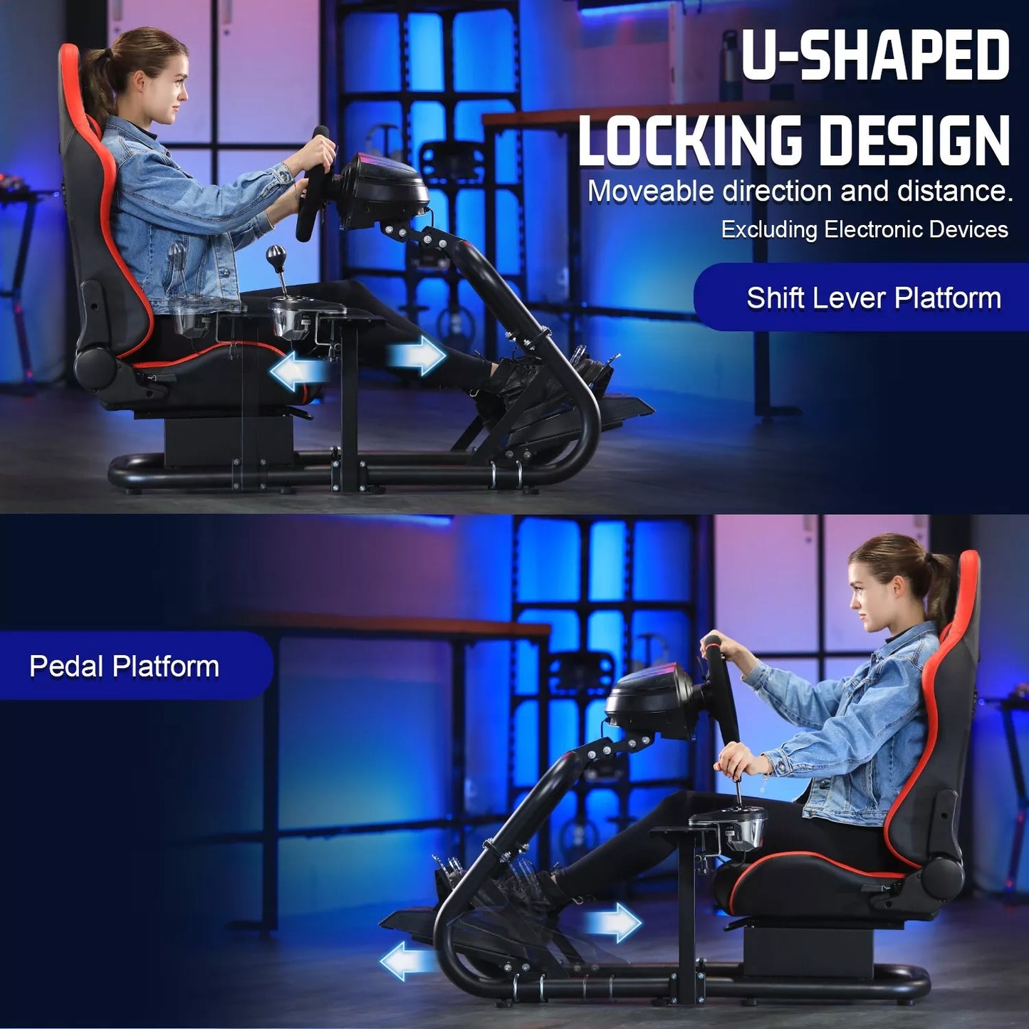 Marada Racing Wheel Stand (Cockpit 54) Adjustable Fit for |Logitech G25 G27 G29 G920 |Thrustmaster T80 T150 | Fanatec with Red Racing Seat Wheel, Pedals,and Shifter Not Include Visit the Marada Store