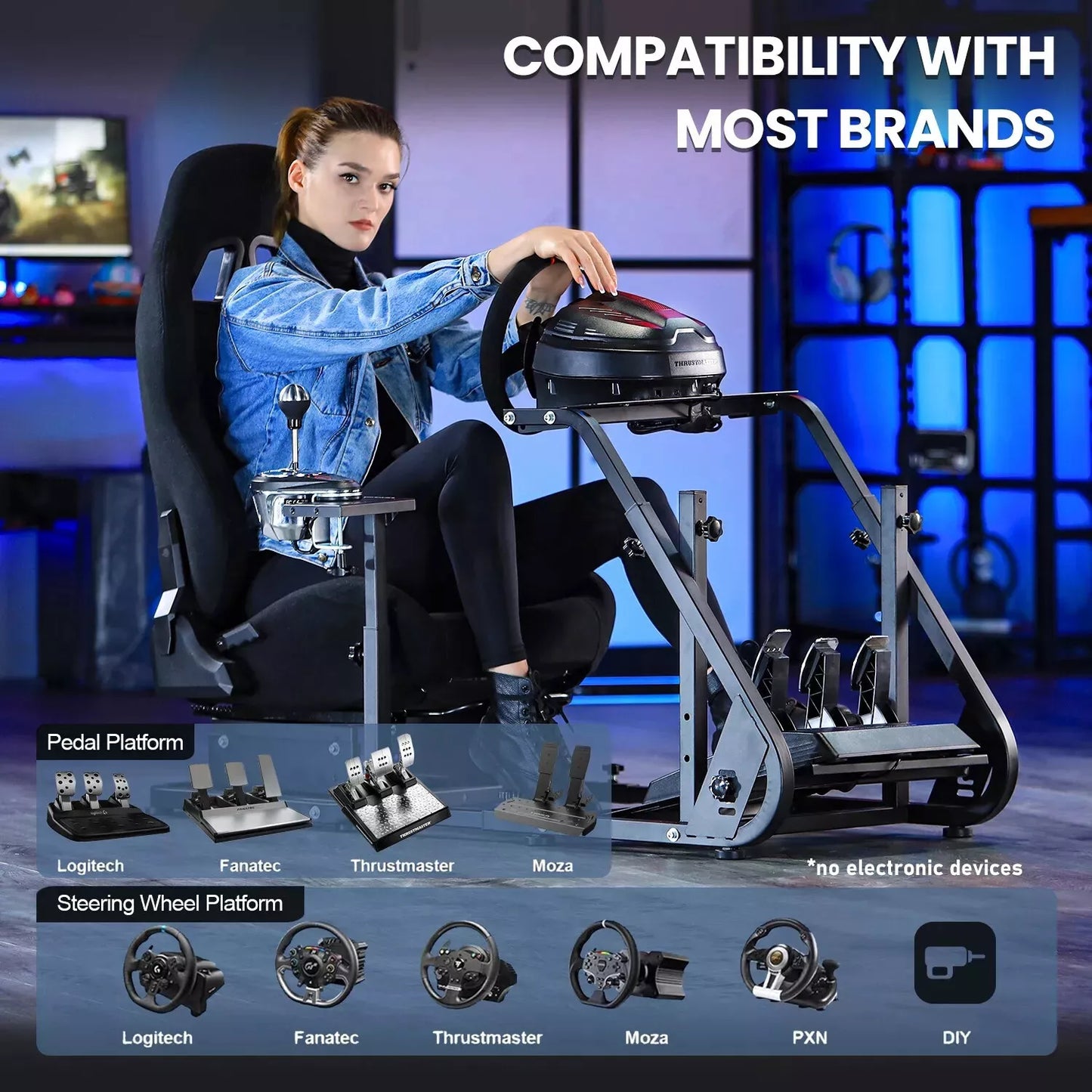 Marada Racing Cockpit Frame Compatible with G25 G27 G29 G920 Height Adjustable Racing Wheel Stand Wheel and Pedals Not Included(with Seat)