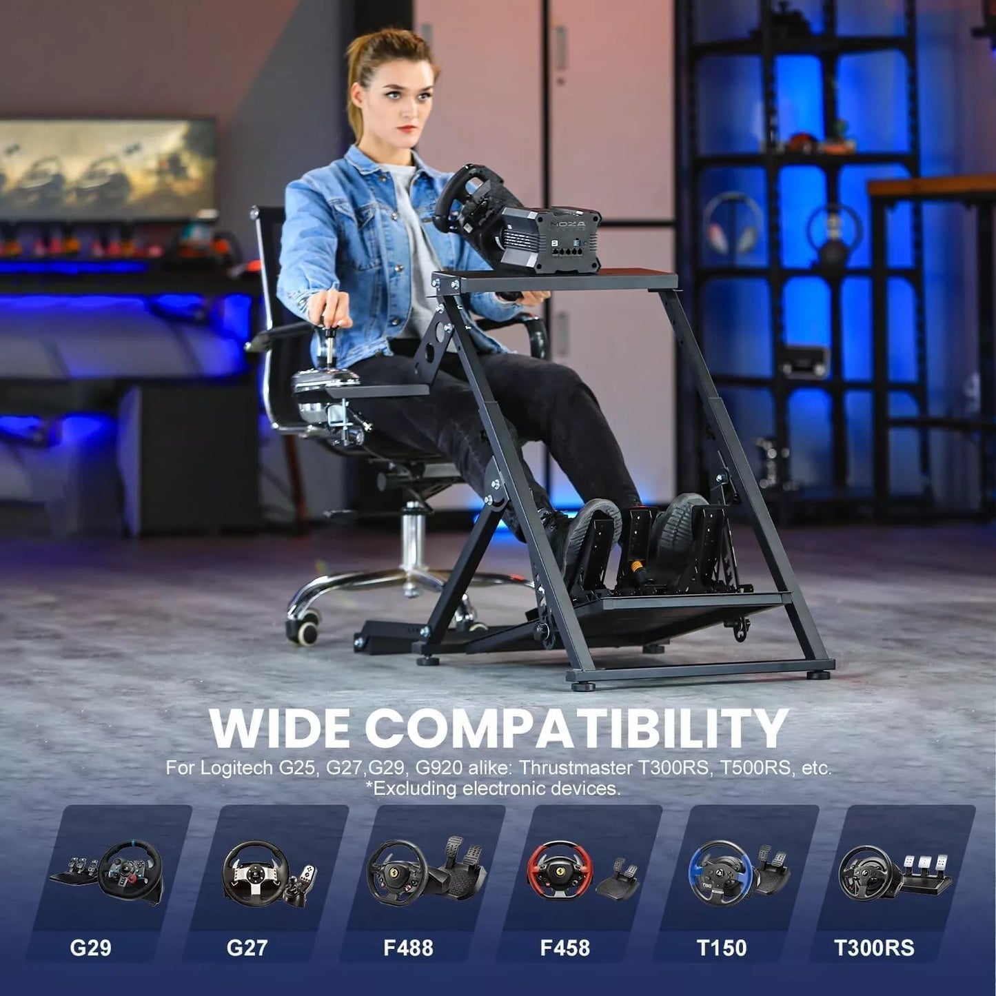 Marada New Upgrade Steering Wheel Stand X Mount Compatible with PXN, Thrustmaster, Logitech, Fanatec Controller Foldable & Adjustable Driving Frame, Wheel & Shifter & Pedal & Handbrake Not Included