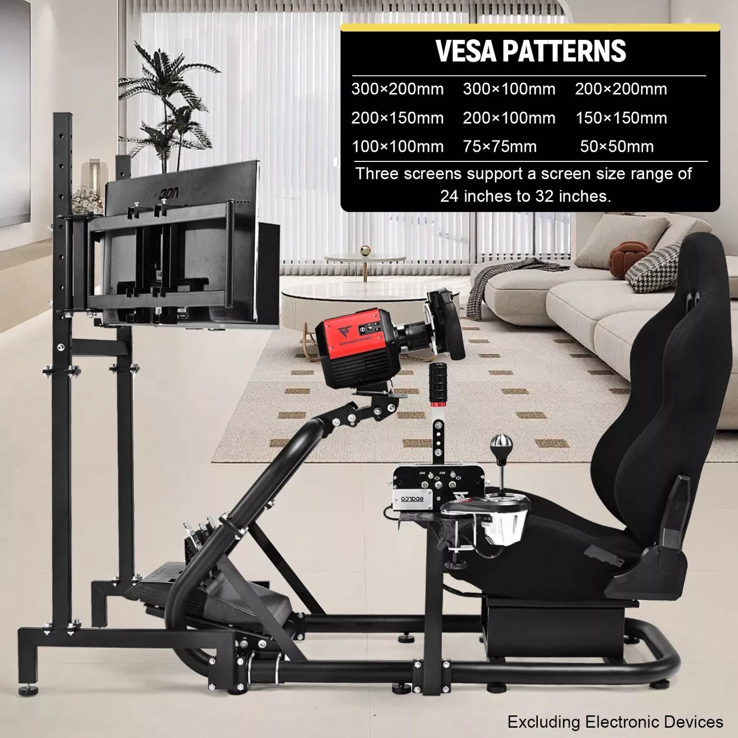 Marada Racing Simulator Cockpit with Seat Triple Monitor Stand Fit for Logitech