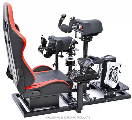 Marada Universal Flight Simulation Cockpit with Red Seat & Racing Wheel Stand Adjustable Compatible with Thrustmaster HOTAS Warthog,Logitech G29 G920 Wheels,Pedals,Throttle,Joystick Not Included