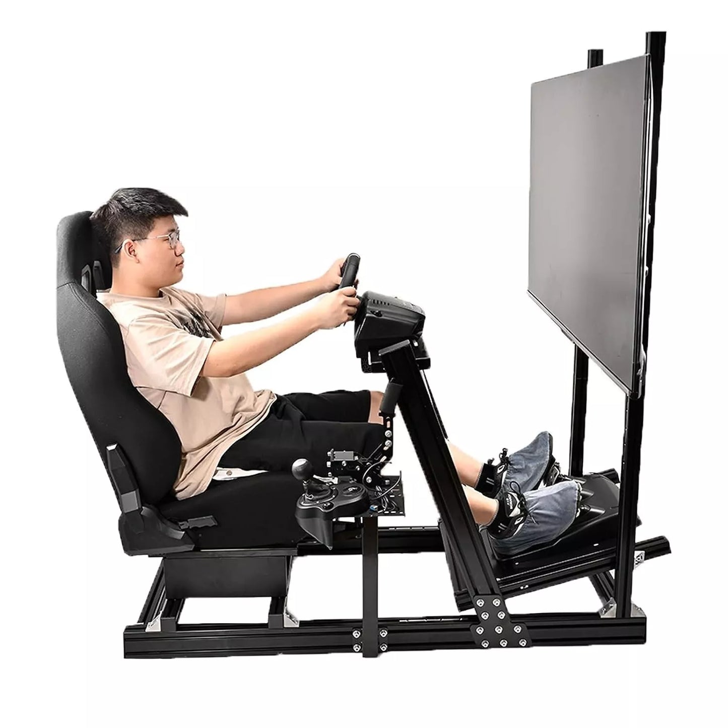 Marada Sim Racing Cockpit Wheel Stand Adjustable Aluminum Fit for Thrustmaster T80,T150,T248X,TX,T300RS,Fanatec,Moza,Logitech G29,G920,G923,PXN Racing Frame with Seat