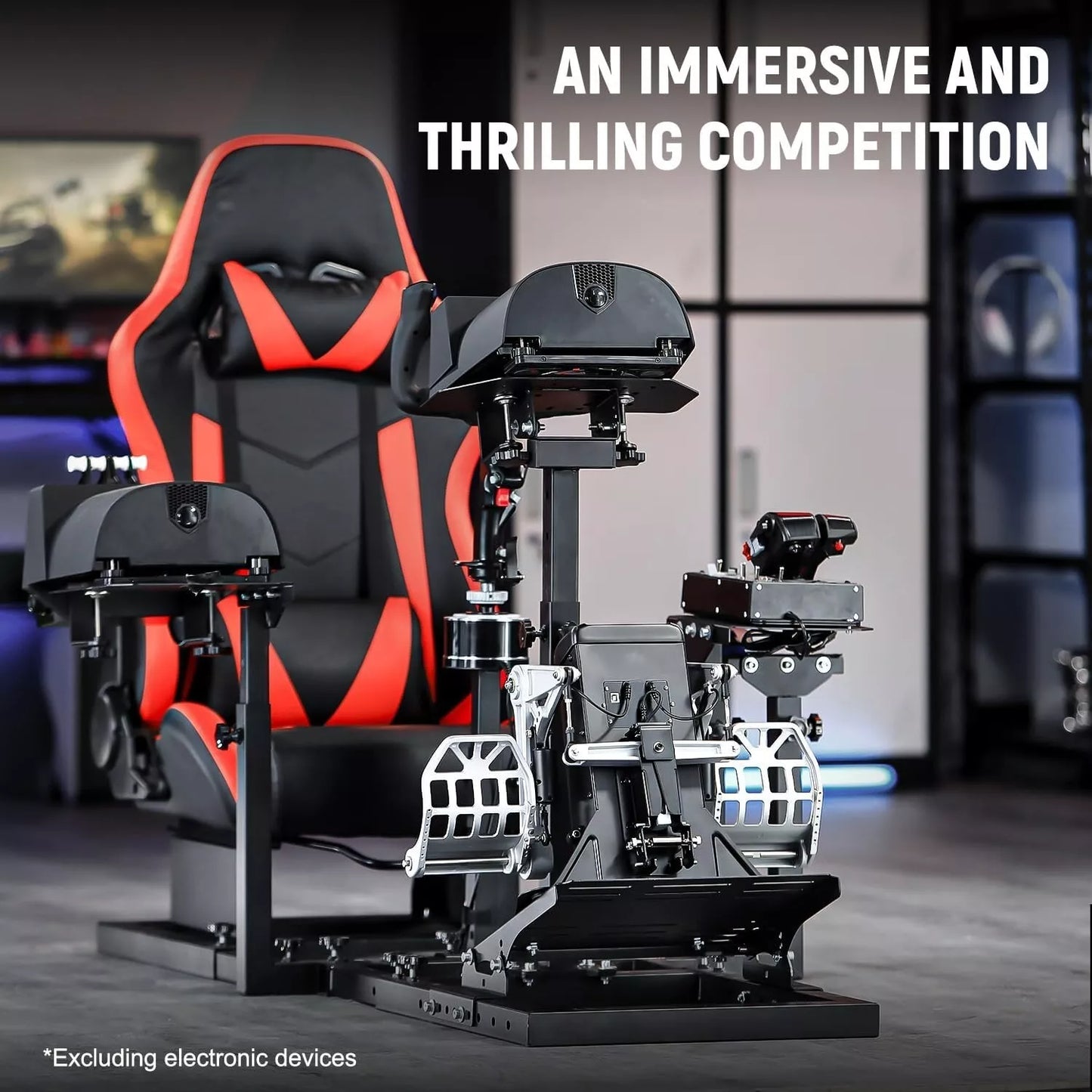 Marada Universal Flight Simulation Cockpit with Red Seat & Racing Wheel Stand Adjustable Compatible with Thrustmaster HOTAS Warthog,Logitech G29 G920 Wheels,Pedals,Throttle,Joystick Not Included