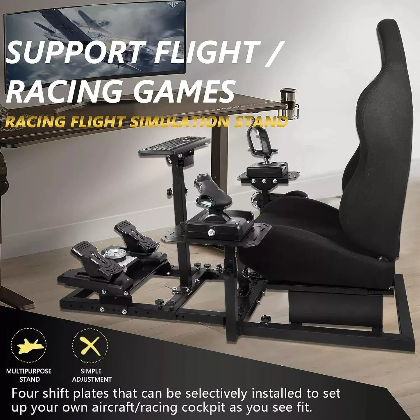 Marada Universal Flight Simulation Cockpit with Racing Seat or Racing Wheel Stand Adjustable Compatible with Thrustmaster HOTAS Warthog,Logitech G29 G920 Wheels,Pedals,Throttle,Joystick Not Included