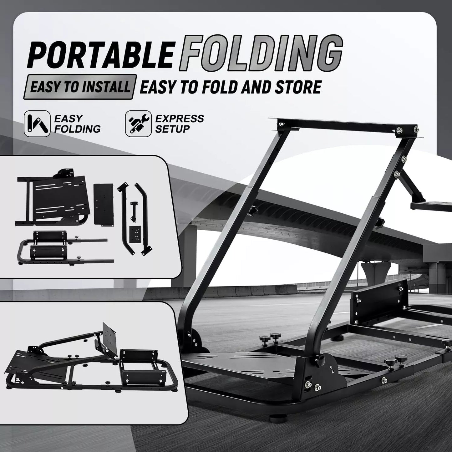 Marada Racing Steering Wheel Stand Simulator Cockpit Height Adjustable Gaming Wheel Stand Compatible for T500, FANTEC, T3PA/TGT, G25, G37, G29/T300RS Wheel & Pedals Not Included(with Seat Frame)