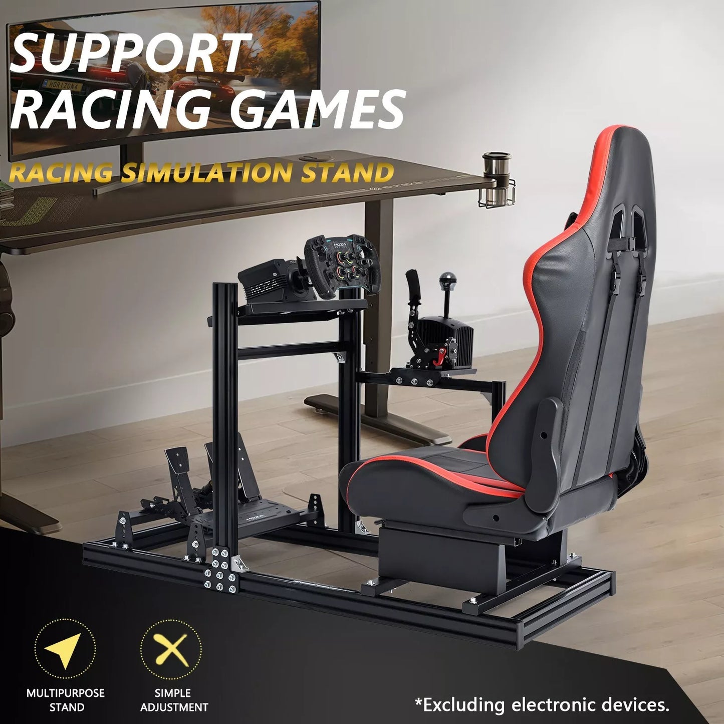 Marada Adjustable Racing Sim Cockpit with Red Seat Compatible with Logitech G920