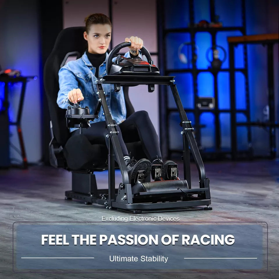 Marada Racing Cockpit with Black Seat (Cockpit 30) Adjustable & Foldable Compatible with Logitech G25 G27 G29 G920 | Thrustmaster T80 T150 Wheel, Pedals,and Shifter Not Include