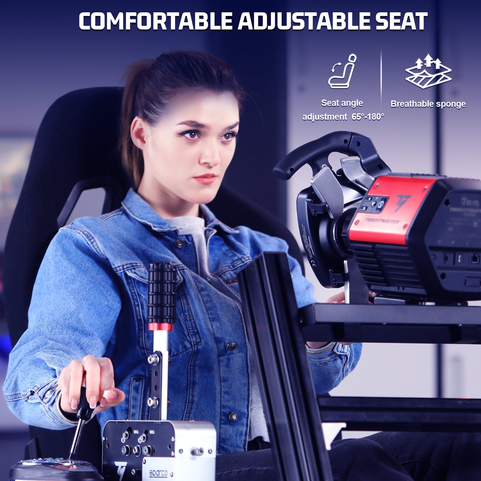 Marada 4080 Aluminum F1 Racing Cockpit Stand with Black Seat – Full Adjustable Simulator Frame Compatible with Logitech/Thrustmaster/Fanatec (Wheel/Pedals/Shifter Not Included)