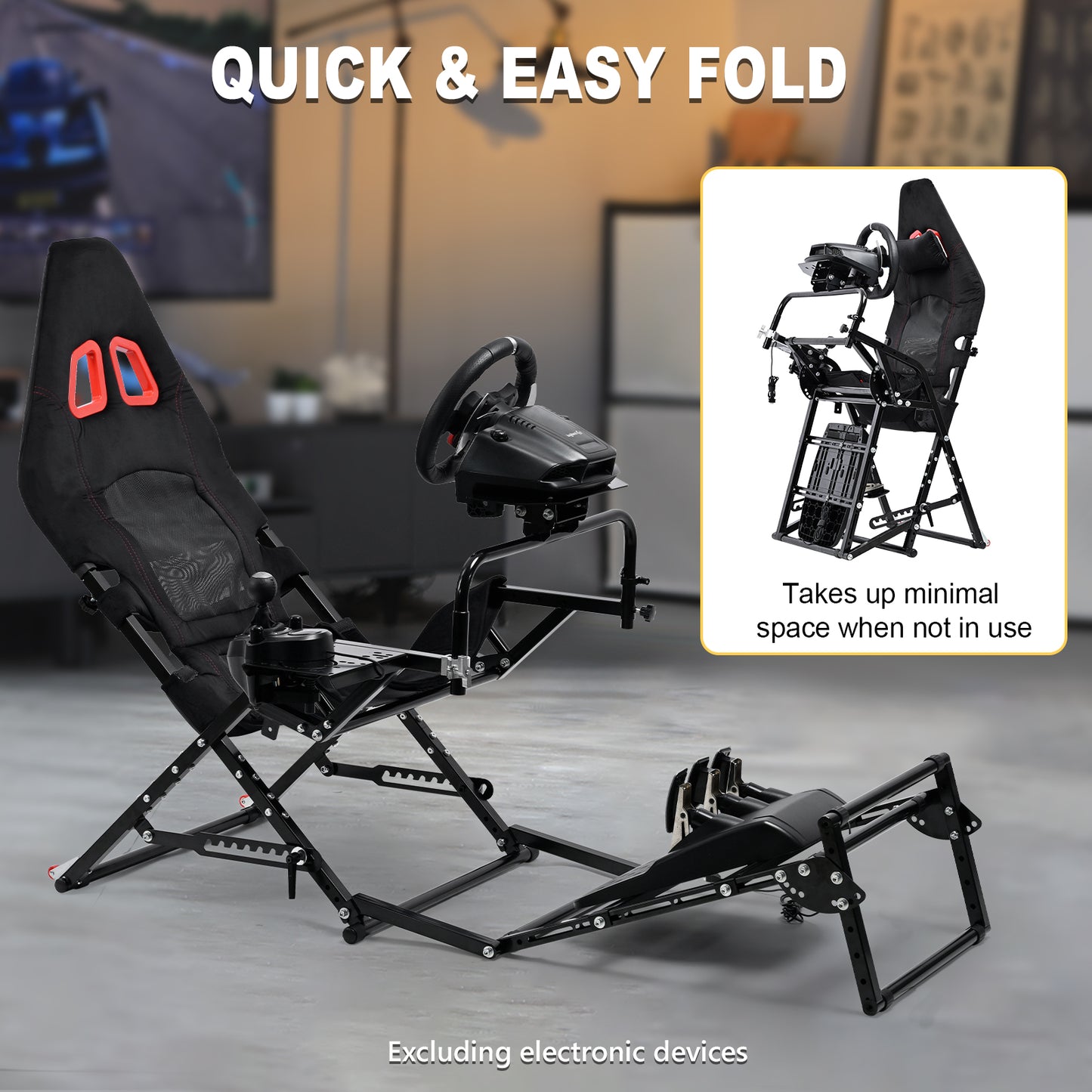 Marada Racing Sim Rig Cockpit with Seat for Logitech G29 G920 G923 | X-Type Stable Frame Structure | Wheel & Pedals Not Included
