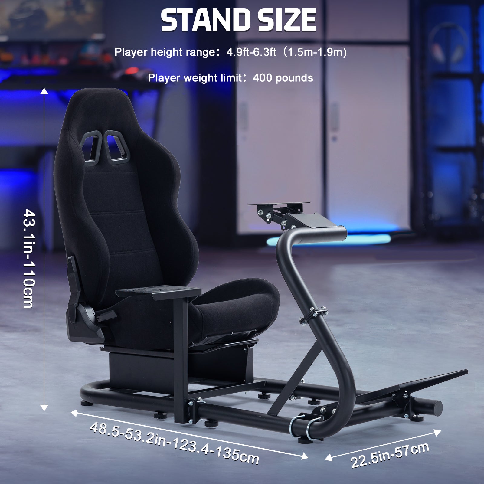 Marada Simulator Racing Wheel Stand (Cockpit 56) Adjustable Fit for |Logitech G25 G27 G29 G920 |Thrustmaster T80 T150 | Fanatec with Black Racing Seat Wheel, Pedals,and Shifter Not Include