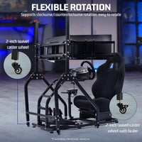 Marada Adjustable Racing Sim Cockpit with Triple Monitor Stand & Black Ergonomic Seat Fits Logitech/Thrustmaster No Electronics