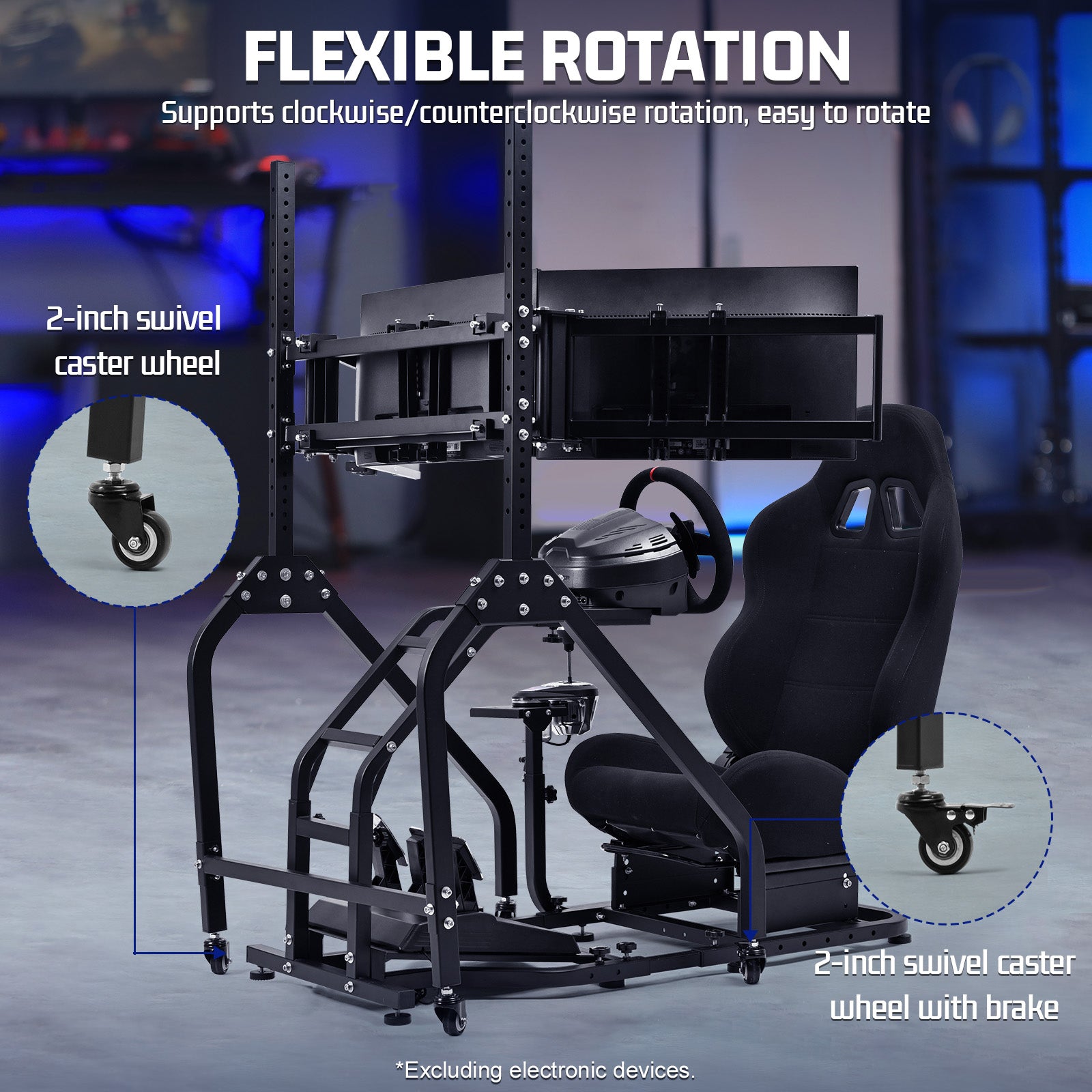Marada Adjustable Racing Sim Cockpit with Triple Monitor Stand & Black Ergonomic Seat Fits Logitech/Thrustmaster No Electronics