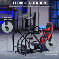 Marada G29 Racing Simulator Cockpit Adjustable Red Seat Movable Monitor Stand Compatible with Logitech Thrustmaster Series