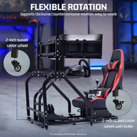 Marada Racing Cockpit Triple Monitor Stand & Red Seat Compatible with Logitech/Thrustmaster Wheels No Electronic Equipment Included