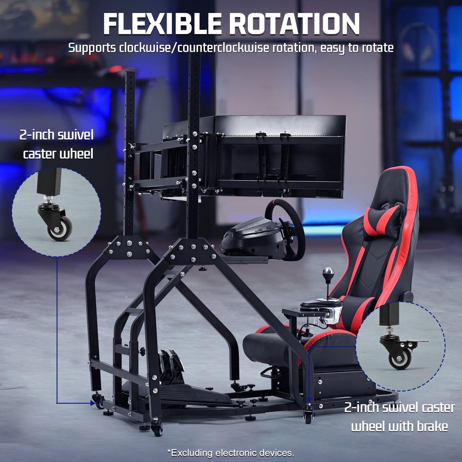 Marada Racing Cockpit Triple Monitor Stand & Red Seat Compatible with Logitech/Thrustmaster Wheels No Electronic Equipment Included
