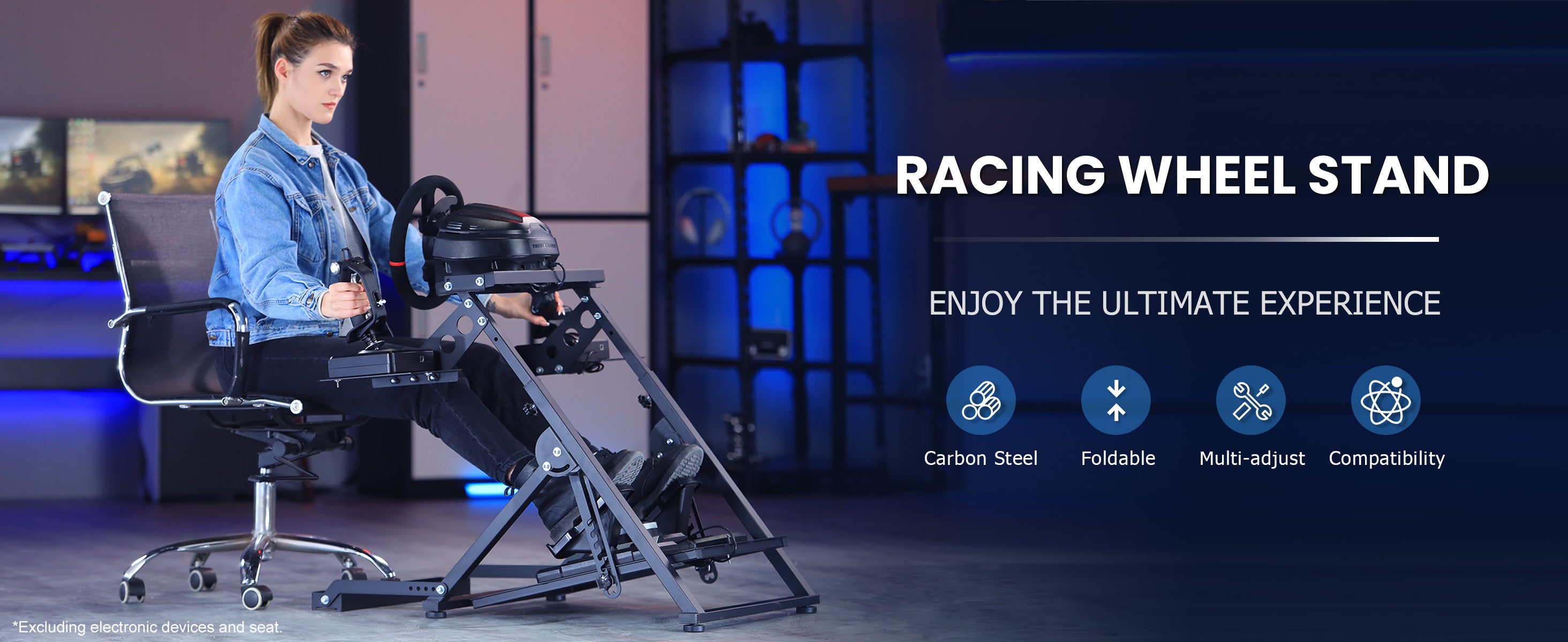 Marada Foldable Racing Wheel Stand Flight Sim Cockpit Compatible with