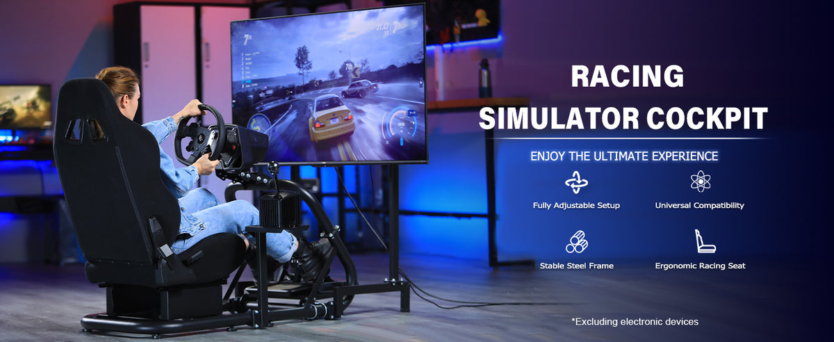 Marada Sim Rig Marada Driving Simulator Cockpit with Monitor Stand&Black Seat Fit for