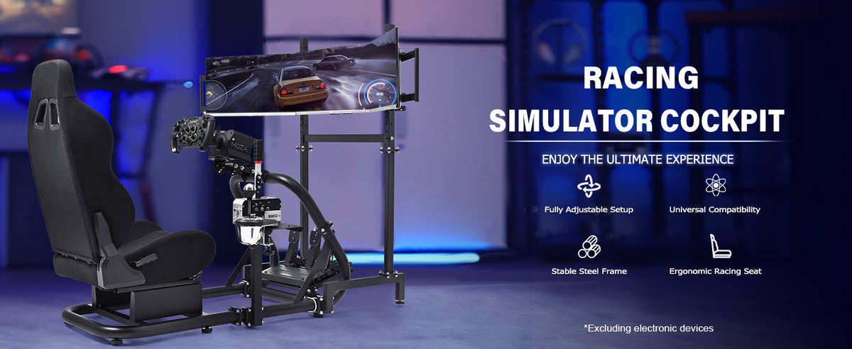Marada Sim Rig Marada Racing Simulator Cockpit with Black Seat & Triple Monitor Stand