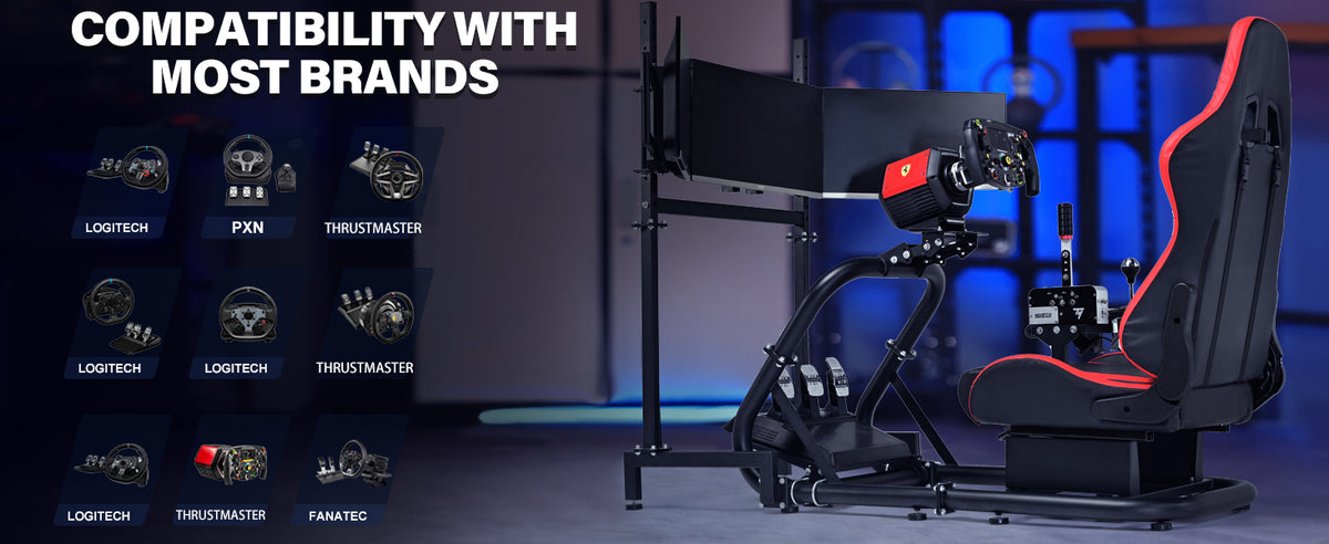 Marada Sim Racing Rig Marada Racing Sim Cockpit with Red Seat & Triple Monitor Stand Fit for