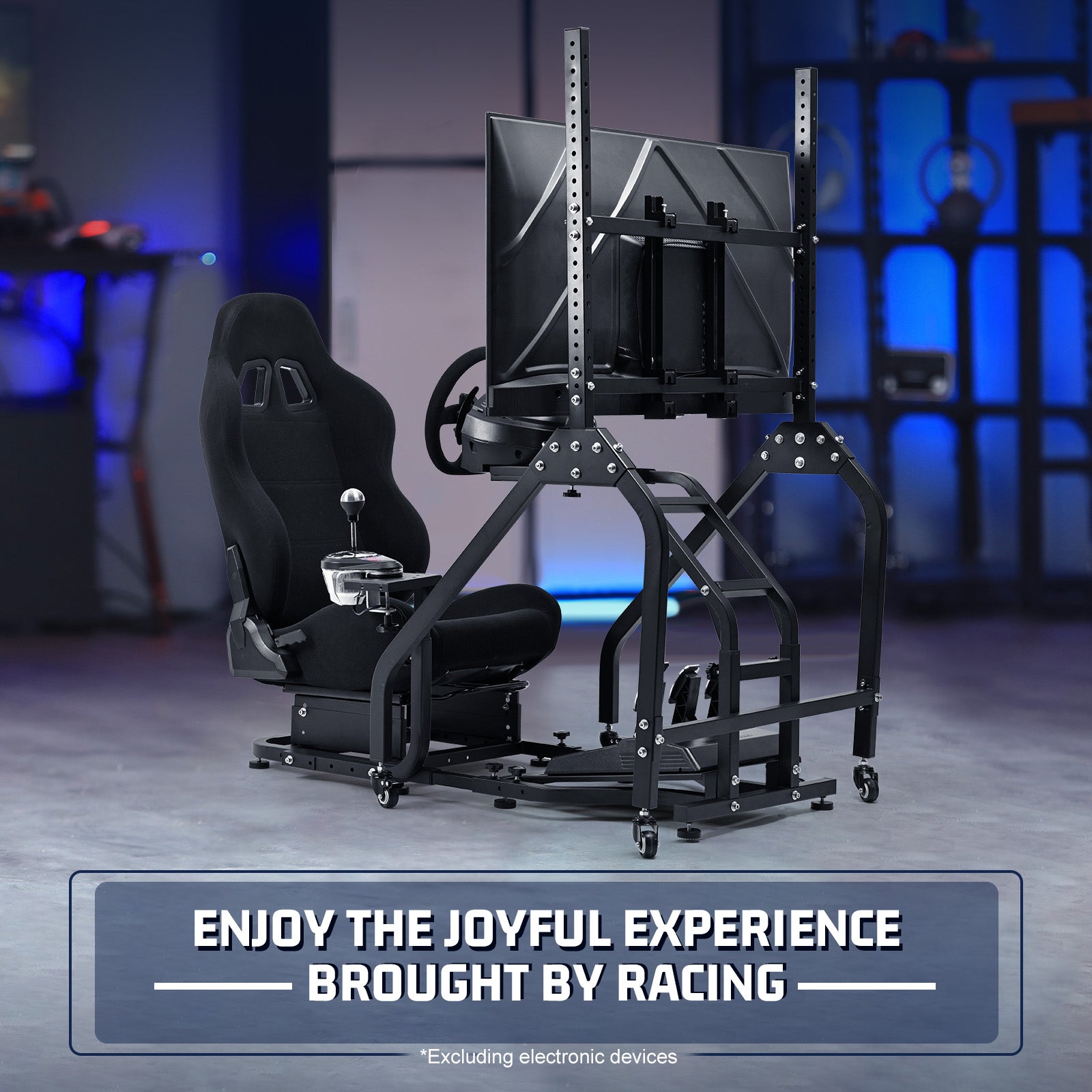 Marada Racing Sim Cockpit with Black Seat & Single Monitor Mount works with Logitech Thrustmaster electronics not included