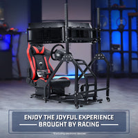 Marada Racing Cockpit Triple Monitor Stand & Red Seat Compatible with Logitech/Thrustmaster Wheels No Electronic Equipment Included
