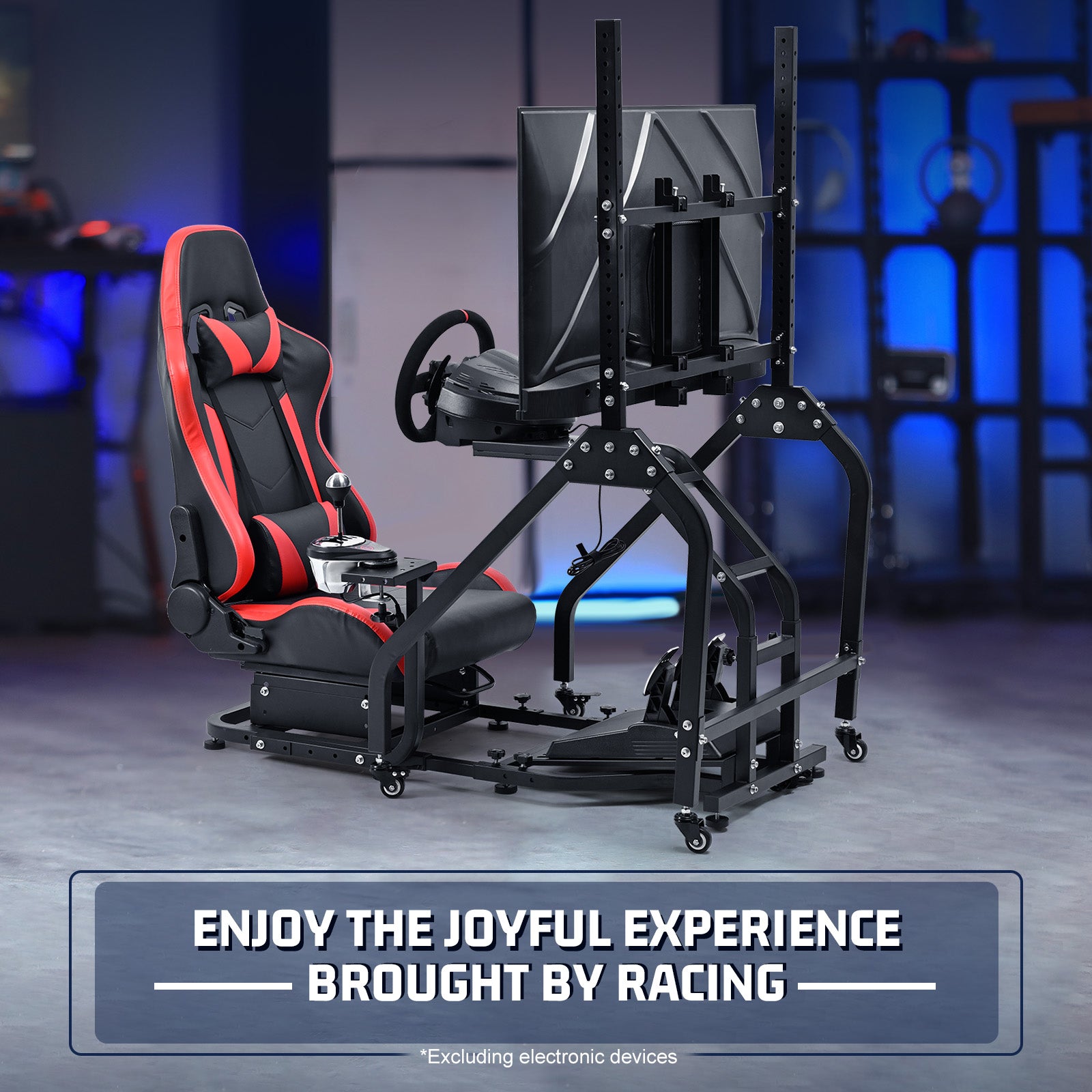 Marada G29 Racing Simulator Cockpit Adjustable Red Seat Movable Monitor Stand Compatible with Logitech Thrustmaster Series