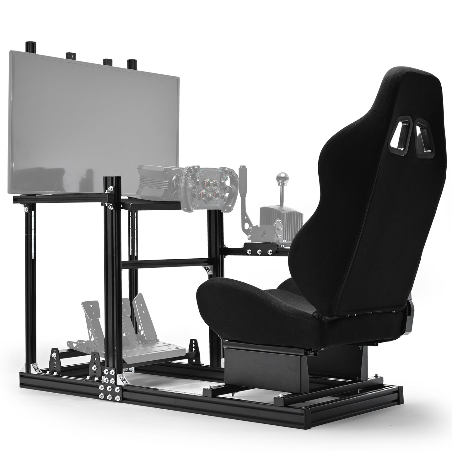 Marada 3060 Aluminum Racing Cockpit with Black PVC Seat and Integrated Display Mount, Compatible with Logitech G29 Series and Other Mainstream Steering Wheels, Includes Cockpit Frame Only - Electronics Not Included