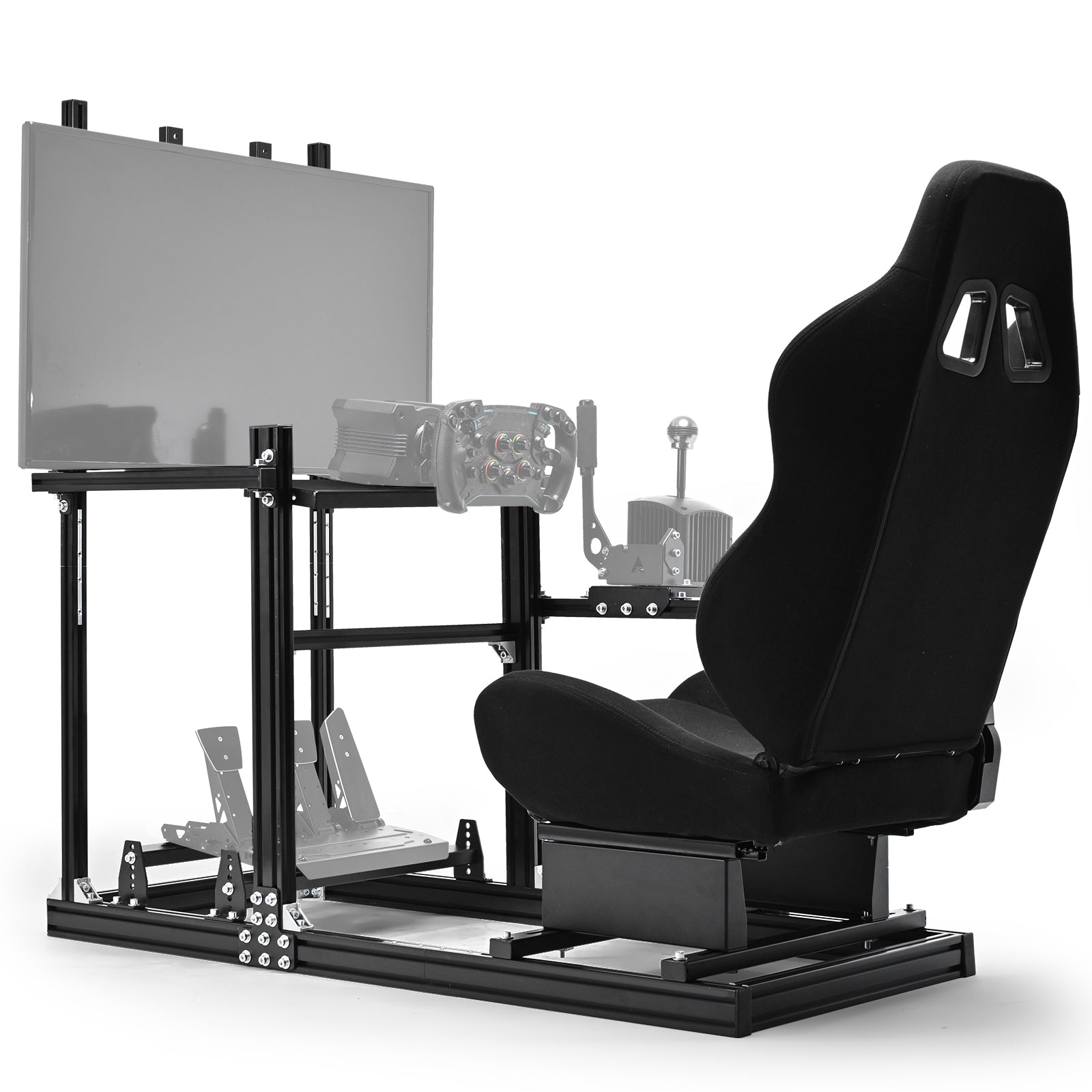 Marada 3060 Aluminum Racing Cockpit with Black PVC Seat and Integrated Display Mount, Compatible with Logitech G29 Series and Other Mainstream Steering Wheels, Includes Cockpit Frame Only - Electronics Not Included