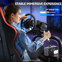 Marada G920 Racing Simulator Cockpit Frame Large Round Tube Stable and Adjustable Racing Wheel Stand Fit for Logitech G25 G27 G29 G920 Thrustmaster T80 T150 Wheel, Pedals and Shifter Not Include（with Red Seat）