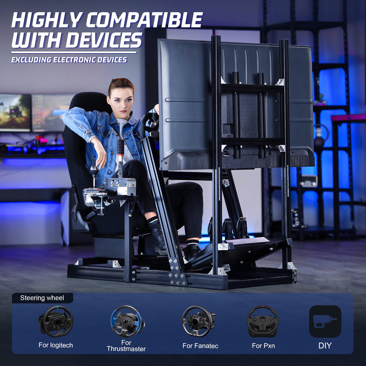 Marada 4080 Aluminum Racing Frame with Seat,Compatible with Logitech/Thrustmaster/PXN