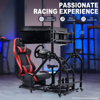 Marada Racing Cockpit Triple Monitor Stand & Red Seat Compatible with Logitech/Thrustmaster Wheels No Electronic Equipment Included