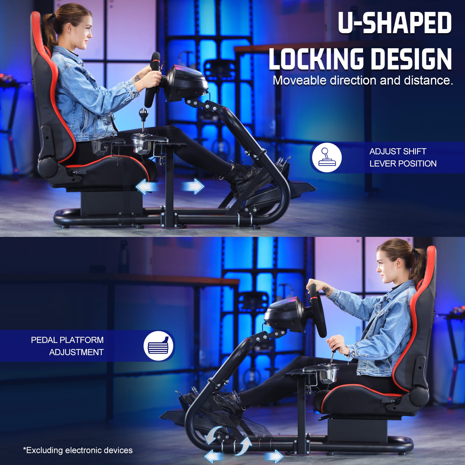 Marada Racing Wheel Stand (Cockpit 54) Adjustable Fit for |Logitech G25 G27 G29 G920 |Thrustmaster T80 T150 | Fanatec with Red Racing Seat Wheel, Pedals,and Shifter Not Include Visit the Marada Store