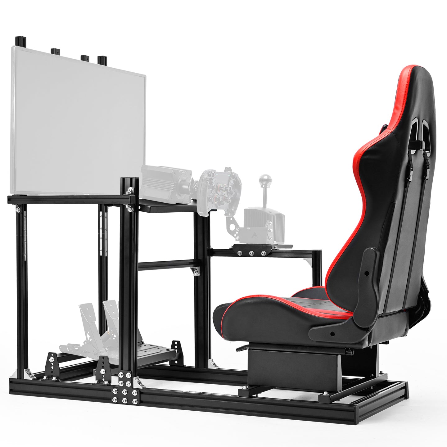Marada 3060 Aluminum Racing Simulator Cockpit with Red Seat & Monitor Stand, Compatible with Logitech G29/G920/G923, Wheel & Pedals Not Included