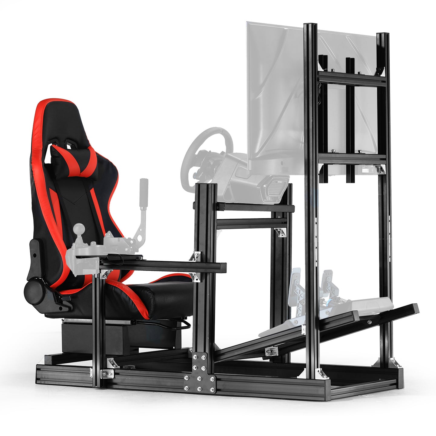 Marada 4080 Series Aluminum Cockpit with Single Monitor Mount and Red Seat Designed for Logitech Thrustmaster Fanatec Wheel Bases