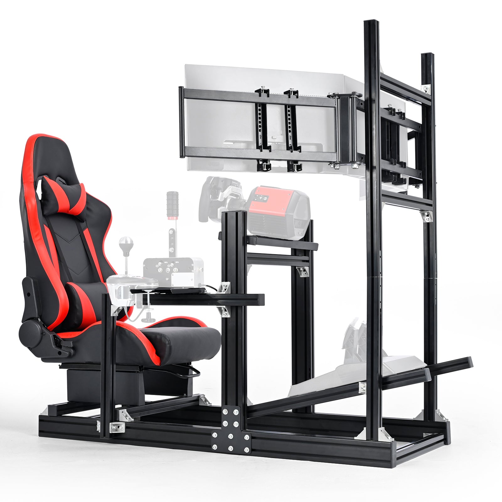 Marada 4080 Aluminum Sim Cockpit with Red Seat & Triple Monitor Mount,No Electronics Included