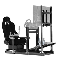 Marada 4080 Adjustable Aluminum Racing Cockpit with Monitor Mount and Black Seat | Compatible with Logitech G29 G920 & Thrustmaster T300