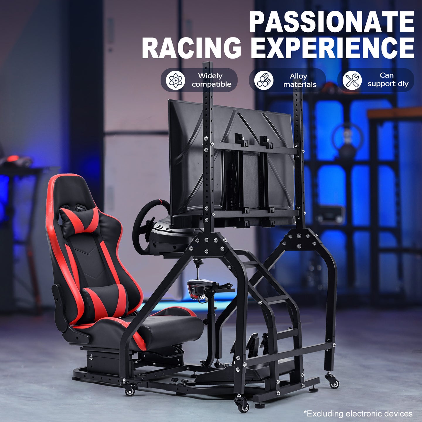 Marada G29 Racing Simulator Cockpit Adjustable Red Seat Movable Monitor Stand Compatible with Logitech Thrustmaster Series