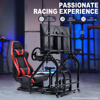 Marada G29 Racing Simulator Cockpit Adjustable Red Seat Movable Monitor Stand Compatible with Logitech Thrustmaster Series
