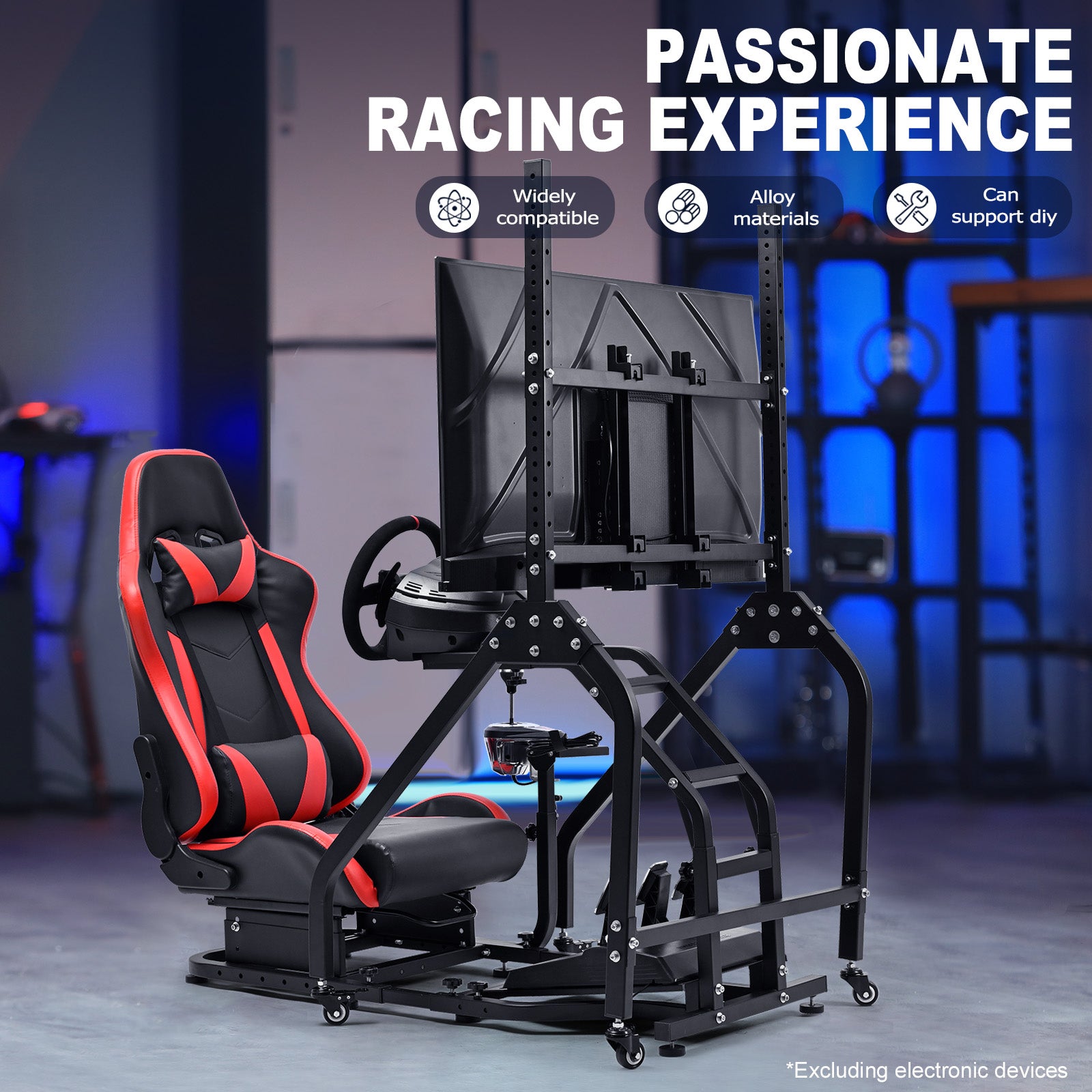 Marada G29 Racing Simulator Cockpit Adjustable Red Seat Movable Monitor Stand Compatible with Logitech Thrustmaster Series