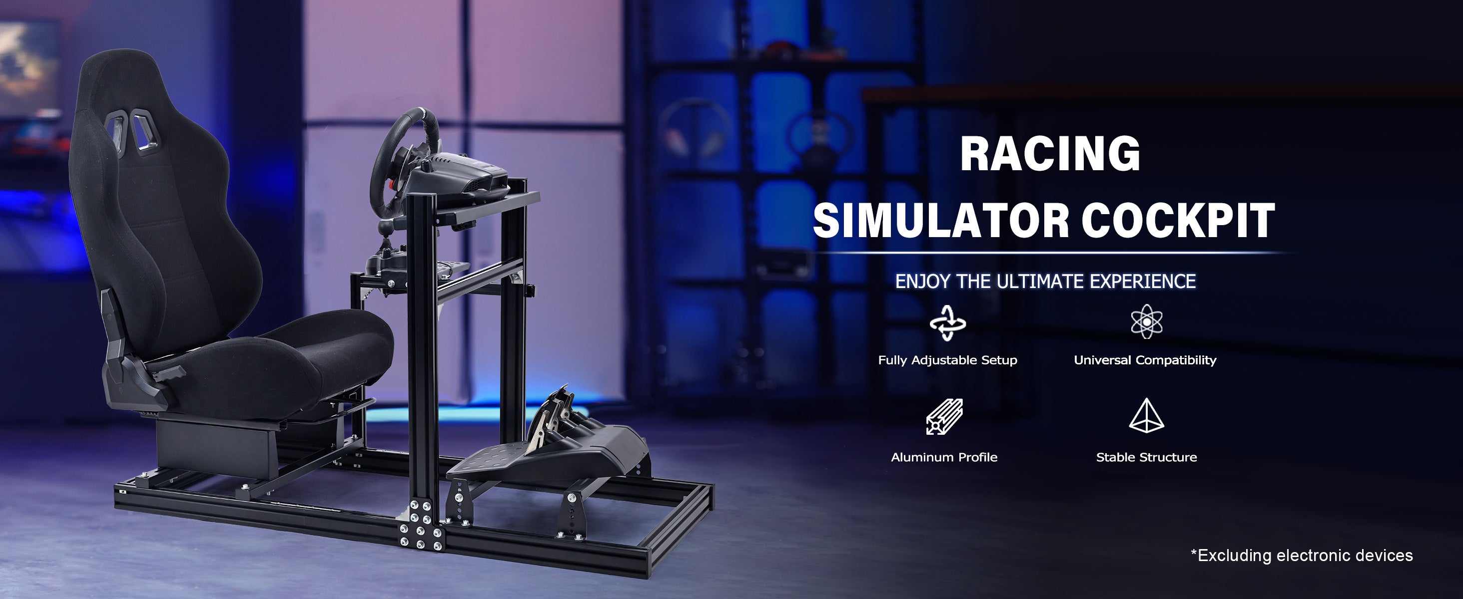 Marada Racing Sim Cockpit 3060 Aluminum Racing Stand with Black Seat C