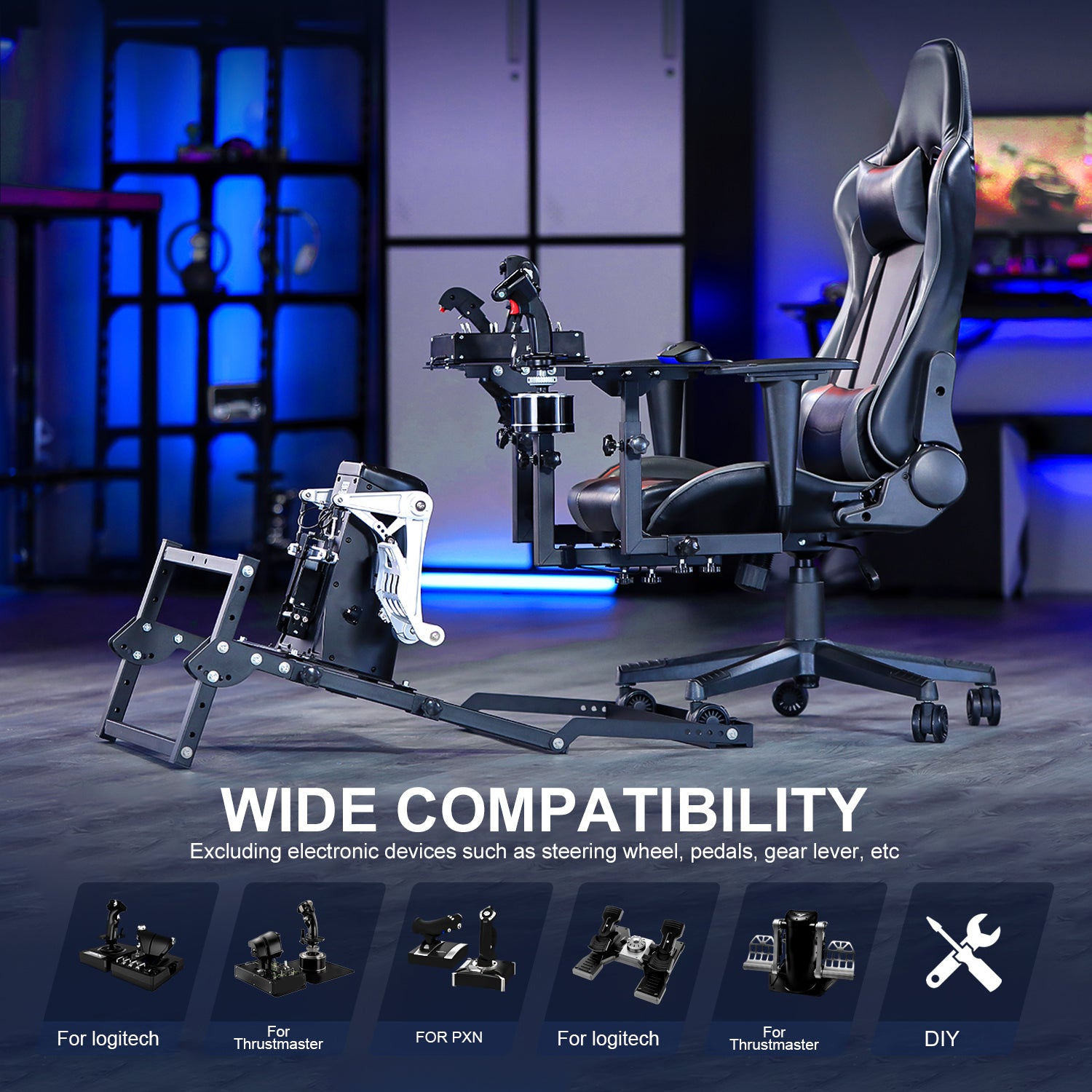 Marada Flight Simulator Cockpit with Gray Gaming Seat & Pedal Mount for Logitech Thrustmaster